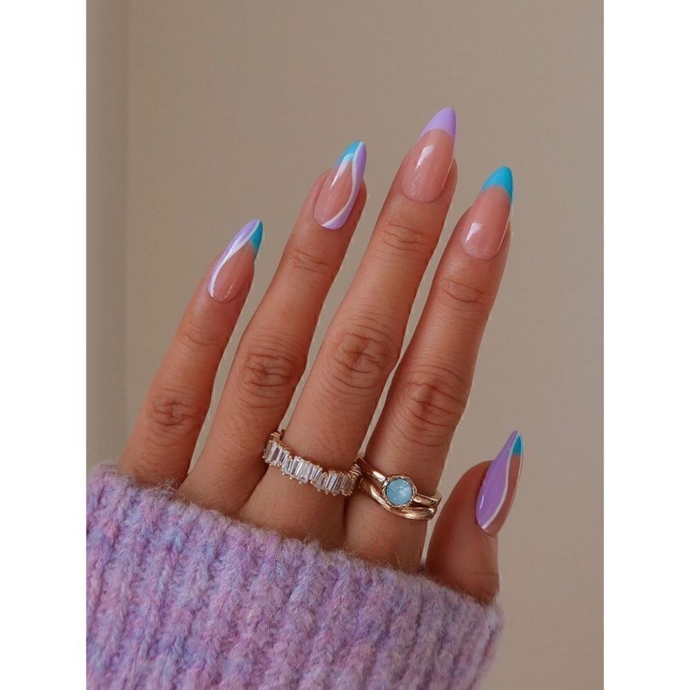 24 pcs Acrylic Almond Press On Nail Set Reusable